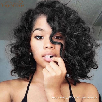 Vigorous Wholesale Price Human Hair Wigs Afro Curly Wigs For White Women 12 Inches Side Part Short Black Hair Wig